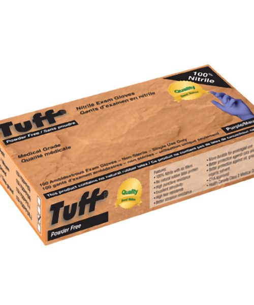 TUFF 3MIL PURPLE PF NITRILE DISPOSABLE GLOVES, MEDIUM – 100/BOX (10BOXES/CASE)