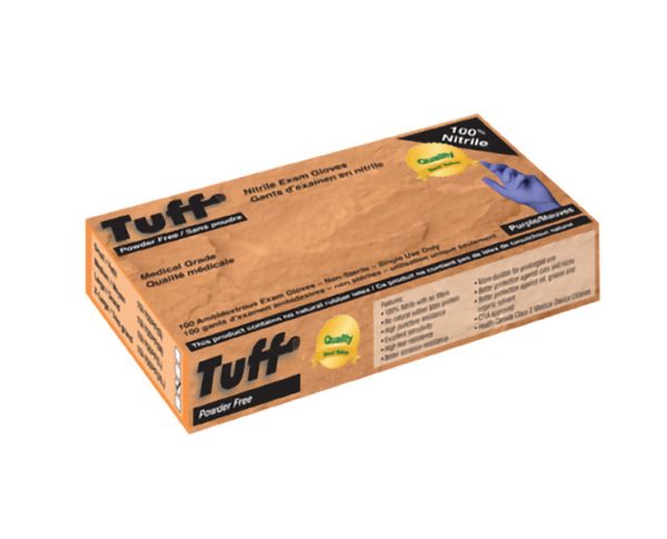 TUFF 3MIL PURPLE PF NITRILE DISPOSABLE GLOVES, MEDIUM – 100/BOX (10BOXES/CASE)